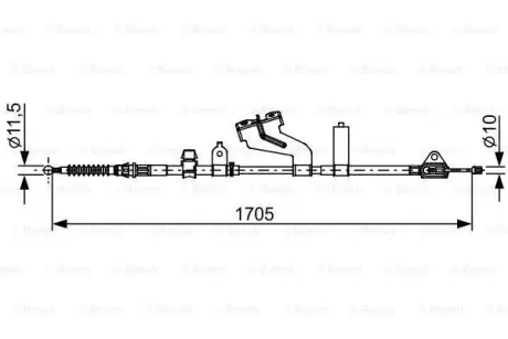 Трос стояночного гальма Лів (1705мм) TOYOTA YARIS, YARIS/HATCHBACK 1.0-1.8 12.10-06.20 BOSCH 1987482654