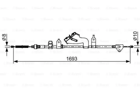 Трос стояночного гальма задній Прав (1693мм) TOYOTA YARIS, YARIS/HATCHBACK 1.0-1.5 12.10-06.20 BOSCH 1987482657