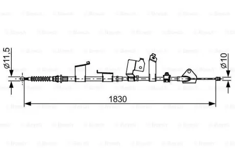 Трос стояночного гальма задн Лів (1830мм) TOYOTA AURIS 1.2-2.2D 11.06-12.18 BOSCH 1987482652