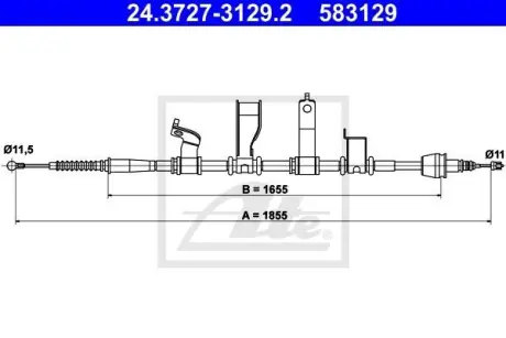 Трос стояночного гальма задн Прав (1855мм/1655мм) HYUNDAI IX20, KIA VENGA 1.4-1.6LPG 02.10- ATE 24372731292