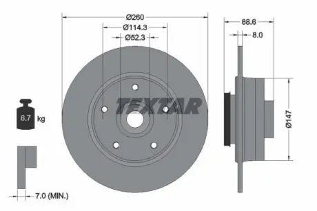 Гальмівний диск із підшипником задн Лів/Прав RENAULT MEGANE IV 1.2-1.6D 11.15- TEXTAR 92291003