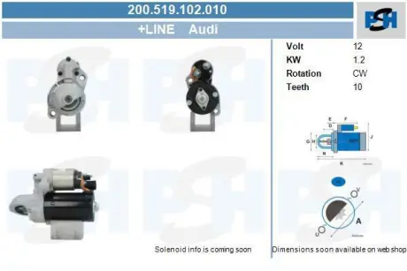 Стартер Audi A4/A6 2.4-3.2 FSI 05-11 (1.2kw) (z=10) CV PSH 200519102010