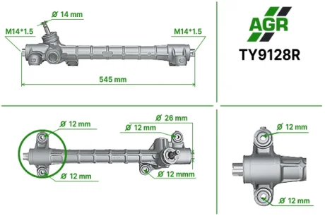 Рульова рейка без ПК, відновлена, TOYOTA PRIUS 2003-2009 AGR AUTOAGREGAT TY9128R