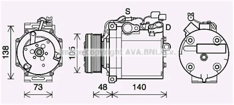 MITSUBISHI Компресор кондиціонера GRANDIS 2.0 DI-D 05-, LANCER VIII 1.8, 2.0 07-OUTLANDER II 2.0 DI-D 07-, 2.4 06-, CITROEN, PEUGEOT AVA MTAK263