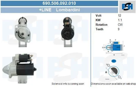 Стартер Lombardini 1.1 kw PSH 690506092010
