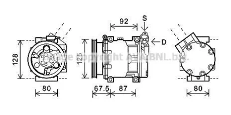 Компрессор кондиционера Renault Logan (05-), Sandero (08-) 1.4i, 1.6i AVA RTAK619