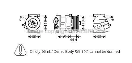 Компрессор кондиционера Fiat Doblo (10-)/Opel Combo (12-) AVA FTAK394