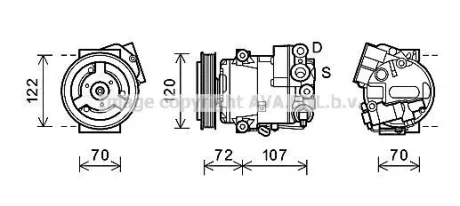 OPEL Компресор кондиціонера ASTRA J 1.4 09-, MERIVA B 1.4 10- AVA OLAK595