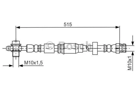 Гальмівний шланг гнучкий передн Лів/Прав (довжина 515мм, M10x1,5/M10x1) SEAT MII, SKODA CITIGO, E-CITIGO, VW LOAD UP!, UP! 1.0/1.0CNG/Electric 08.11- BOSCH 1987481673