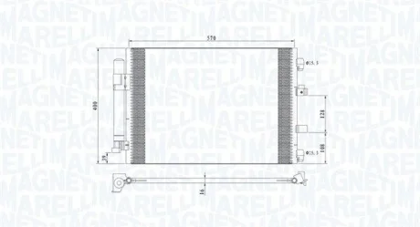 Конденсатор кондиціонера (з осушувачем) FORD C-MAX II, FOCUS III, FOCUS III/HATCHBACK, FOCUS III/KOMBI, GRAND C-MAX 1.0/1.6D 07.10-02.20 MAGNETI MARELLI 350203773000
