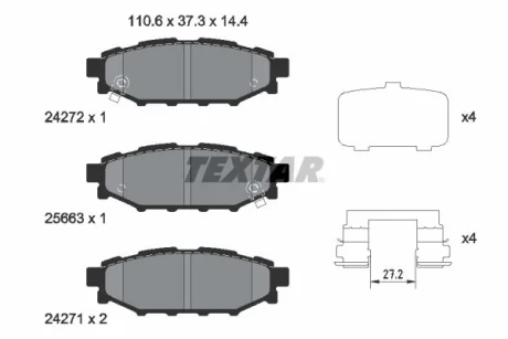 Комплект гальмівних колодок задн, SUBARU BRZ, FORESTER, IMPREZA, LEGACY IV, LEGACY V, OUTBACK, XV, TOYOTA GT 86 1.5-3.6 09.03- TEXTAR 2427201