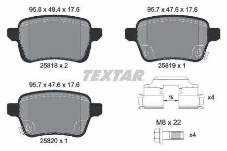 Комплект гальмівних колодок задн, FIAT 500L, TIPO 1.0-1.6D 09.13- TEXTAR 2581802
