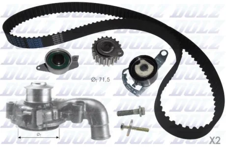 Комплект ГРМ (ремінь + ролик + водяний насос) FORD ESCORT V, ESCORT VI, ESCORT VI/KOMBI, FIESTA IV, FIESTA/HATCHBACK, FIESTA/MINIVAN, ORION III 1.8D 03.89-04.02 DOLZ KD029