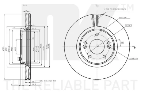 Диск гальмівний (передній) Hyundai Tucson 15-/i30 17-/Kia Ceed 18-/Sportage 16- (305x25) (з покр.) NK 313458